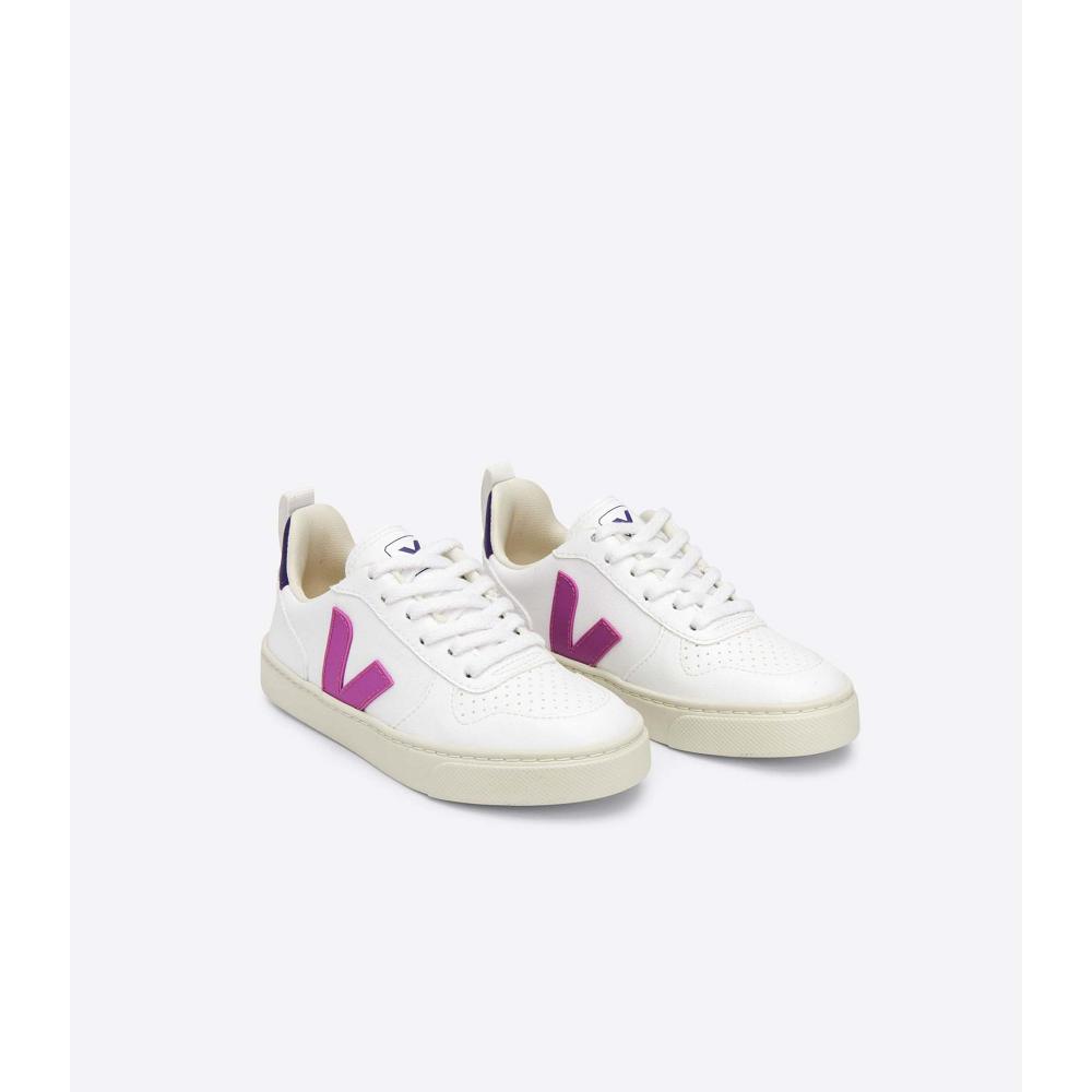 Kids' Veja V-10 LACES CWL Shoes White/Purple | ZA 793MQZ